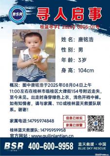 【寻人启事】图中唐铭浩于2025年08月04日上午11:00左右在桂林市临桂区大律街154号附近走失 - 海东28生活网 haidong.28life.net